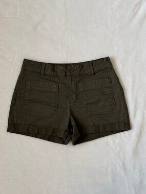 Sanctuary Marine Rolled Cotton Shorts - Olive Green - Size 27